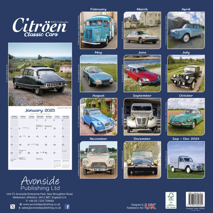 Calendrier voitures classiques Citroën 2025