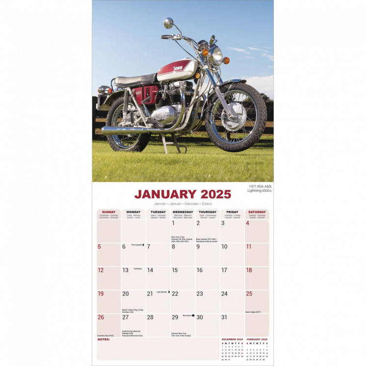 Calendrier Motos Britanniques Classiques 2025