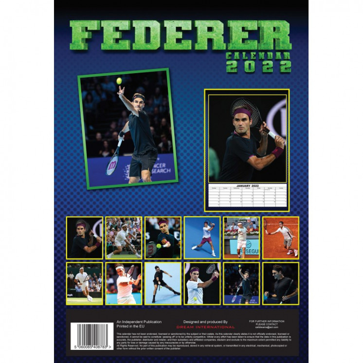 Lot de 5 Calendriers Roger Federer 2022