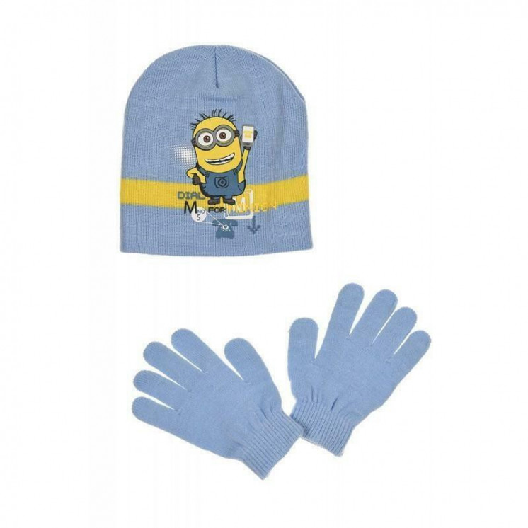 Ensemble bonnet et gants Minions bleu et gris taille 52