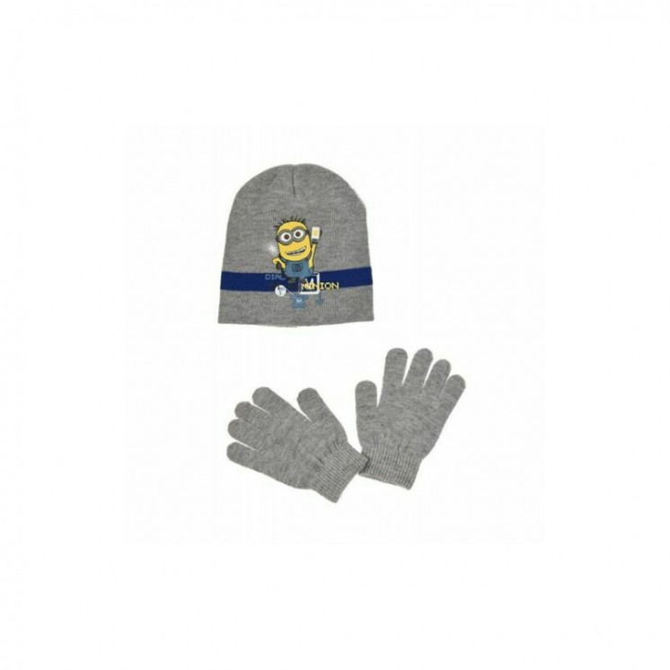 Ensemble bonnet et gants Minions bleu et gris taille 52